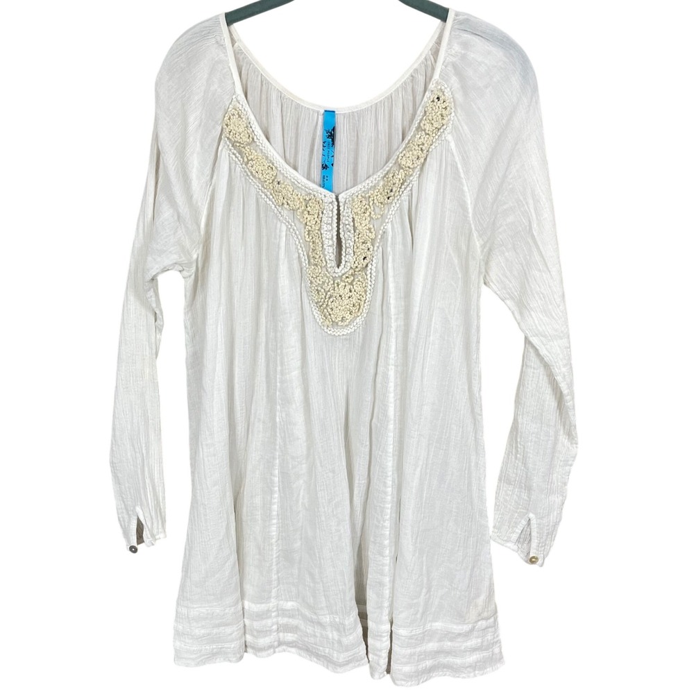 FREE PEOPLE White 100% Cotton Embroidered Tunic Top Cover Up Gauze Size‎ Medium